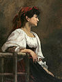 Sittende kvinne med et rødt tørkle, 1886