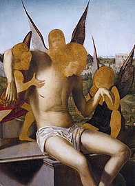 Antonello da Messina, Cristo in pietà tenjù da tri anzołi, 1474-1476 sirca