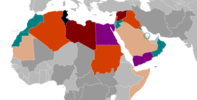阿拉伯之春在各地形勢圖