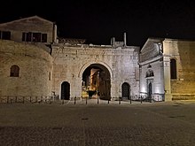 Arch of Augustus at night Arco d'Augusto Fano.jpg