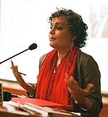 Roy at the Jamia Millia Islamia in March 2014 Arundhati Roy delivering a talk on "The Doctor and The Saint- The Ambedkar-Gandhi Debate," JMI.jpg