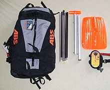 Avalanche backpack, probe, shovel and a transceiver Avalanche-security search and rescue equipment.jpg