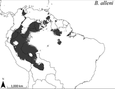 Mapa rozšíření olinga jižního
