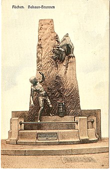 Pre-World War statue of the Bahkauv built over a fountain the creature was associated with Bahkauv Brunnen 1911.jpg