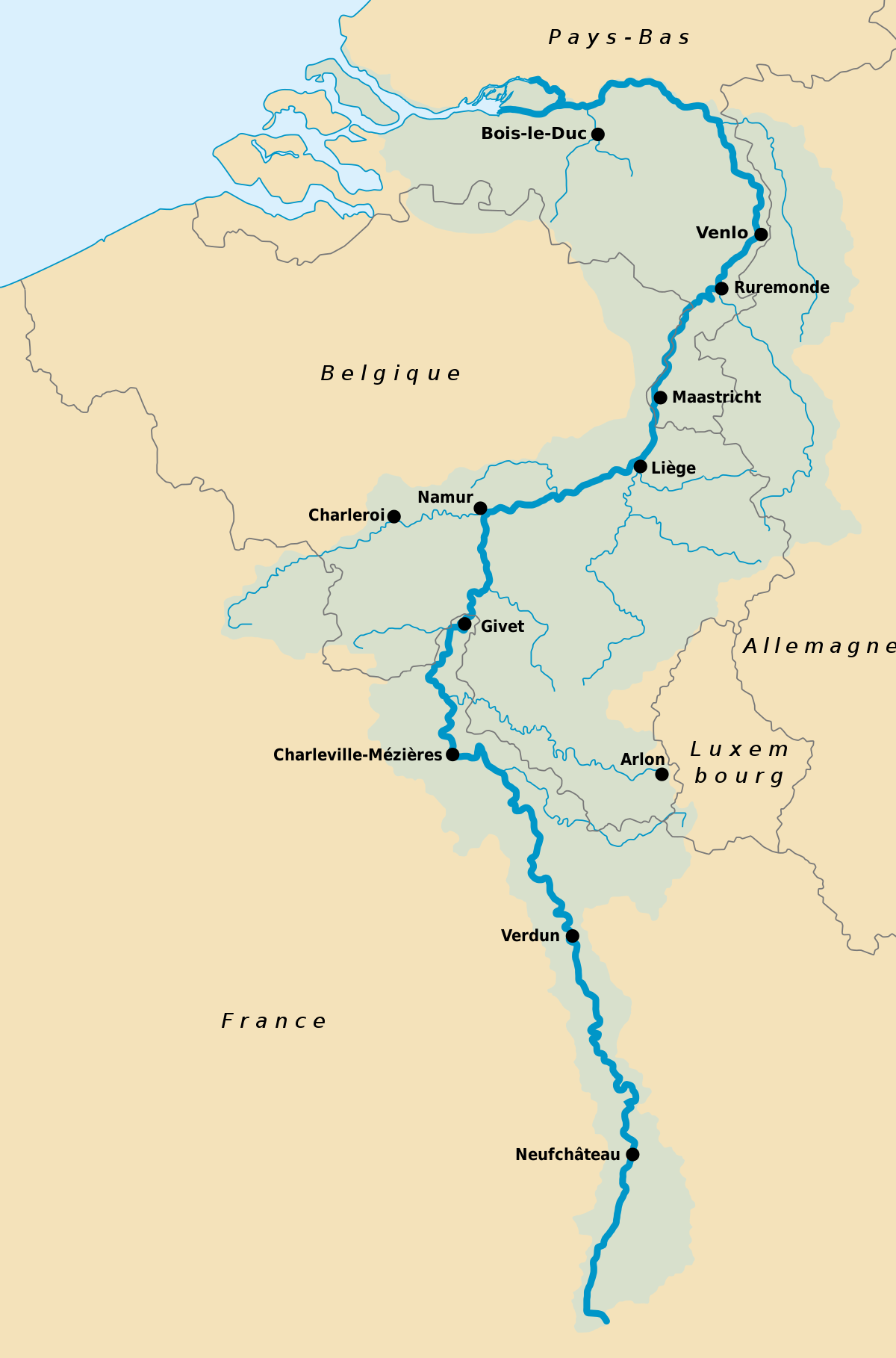 carte du fleuve de la meuse