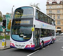 Wright Pulsar Gemini HEV with First Somerset & Avon in Bath. Bath hybrid double deck bus.JPG