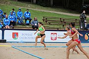 Deutsch: Beachhandball Europameisterschaften 2019 (Beach handball Euro); Tag 3: 4. Juli 2019 – Frauen, Platzierungsrunde Gruppe IV, Russland-Slowenien 2:0 (18:11, 20:16) English: Beach handball Euro; Day 3: 4 July 2019 – Women Consolation Round Group IV – Russia-Slovenia 2:0 (18:11, 20:16)