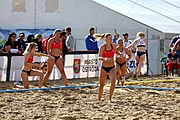 Deutsch: Beachhandball Europameisterschaften 2019 (Beach handball Euro); Tag 4: 5. Juli 2019 – Frauen, Viertelfinale, Dänemark-Norwegen 2:1 (11:9, 16:19, 7:6) English: Beach handball Euro; Day 4: 5 July 2019 – Quarter Final Women – Denmark-Norway 2:1 (11:9, 16:19, 7:6)