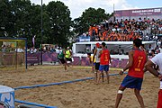 Deutsch: Beachhandball bei den Olympischen Jugendspielen 2018; Tag 7, 13. Oktober 2018; Jungen, Finale – Portugal-Spanien 1:2 English: Beach handball at the 2018 Summer Youth Olympics at 13 October 2018 – Boys Gold Medal Match – Portugal-Spain 1:2