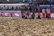 Deutsch: Beachhandball bei den Olympischen Jugendspielen 2018; Tag 7, 13. Oktober 2018; Jungen, Halbfinale – Argentinien-Portugal 1:2 English: Beach handball at the 2018 Summer Youth Olympics at 13 October 2018 – Boys Semifinal – Argentina-Portugal 1:2