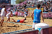 Deutsch: Beachhandball bei den Olympischen Jugendspielen 2018 in Buenos Aires; Tag 7, 13. Oktober 2018; Jungen, Halbfinale – Spanien-Kroatien 2:1 English: Beach handball at the 2018 Summer Youth Olympics in Buenos Aires at 13 October 2018 – Boys Semifinal – Spain-Croatia 2:1 Español: Handball de playa en los Juegos Olimpicos de la Juventud Buenos Aires 2018 en 13 de octubre de 2018 – Semifinales de chicos - España-Croacia 2:1