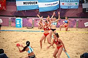 Deutsch: Beachhandball bei den Olympischen Jugendspielen 2018; Tag 5, 10. November 2018; Mädchen, Hauptrunde - Kroatien-Argentinien 1:2 English: Beach handball at the 2018 Summer Youth Olympics at 11 October 2018 – Girls Main Round – Croatia-Argentina 1:2