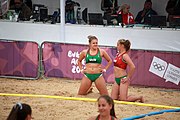 Deutsch: Beachhandball bei den Olympischen Jugendspielen 2018; Tag 5, 10. November 2018; Mädchen, Hauptrunde - Ungarn-Argentinien 1:2 English: Beach handball at the 2018 Summer Youth Olympics at 11 October 2018 – Girls Main Round – Hungary-Argentina 1:2