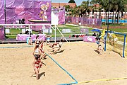 Deutsch: Beachhandball bei den Olympischen Jugendspielen 2018; Tag 3, 9. Oktober 2018; Mädchen, Vorrunde, Gruppe A - Kroatien-Ungarn 0:2 English: Beach handball at the 2018 Summer Youth Olympics at 9 October 2018 – Girls Preliminary Round Group A‎ – Croatia-Hungary 0:2