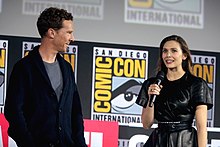 Cumberbatch and Olsen announcing the film at the 2019 San Diego Comic-Con