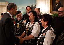 Rolling Thunder members being greeted by President Barack Obama in 2012 Bikers in the White House.jpg
