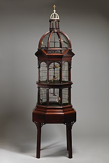 British birdcage, c. 1750, mahogany and brass, overall: 217.8 cm x 62.9 cm x 62.9 cm (85.7 in x 24.8 in x 24.8 in) Metropolitan Museum of Art (New York City) Birdcage MET DP-14129-032.jpg