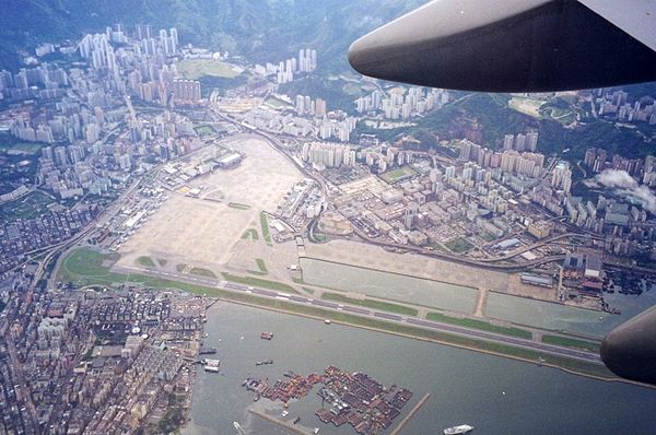 Aerial view of Kai Tak Airport in 1998, the morning after its closure.