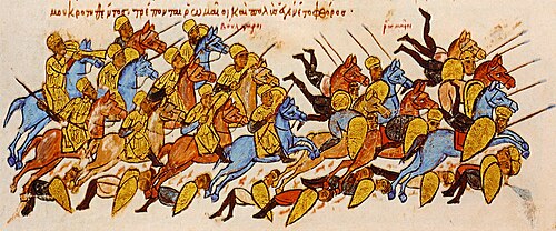 The Bulgarians rout the Byzantine army at Boulgarophygon, miniature from the Madrid Skylitzes