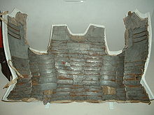 Inside view of an Italian brigandine (c. 1470). Brigandine, Italian, c1470, Royal Armoury, Leeds (internal view).JPG