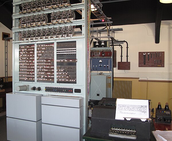 A rebuilt British Tunny at The National Museum of Computing, Bletchley Park. It emulated the functions of the Lorenz SZ40/42, producing printed cleartext from ciphertext input.