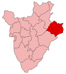 Harta provinciei Cankuzo în cadrul statului Burundi