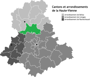 Situo de la kantono kantono Nantiat en la departemento Haute-Vienne.