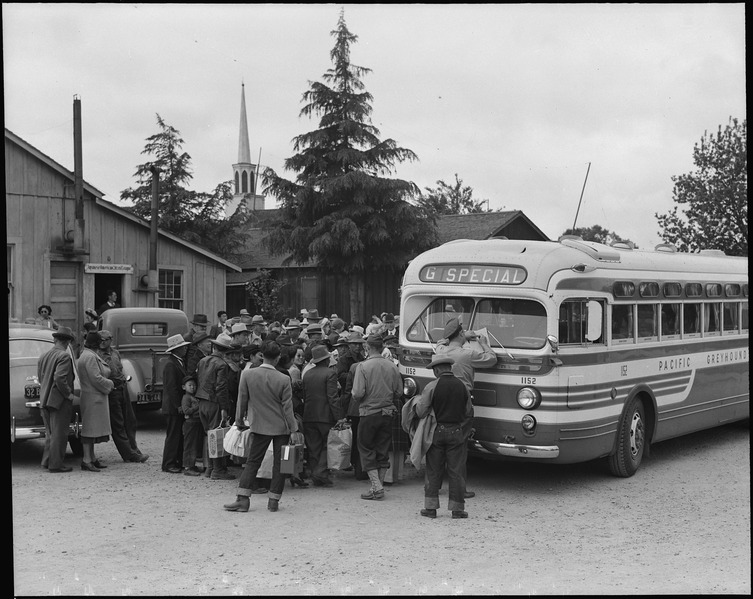 File:Centerville, California. the bus has just arrived and these farm families of Japanese ancestry are . . . - NARA - 537586.tif