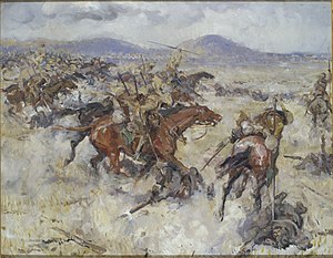 Charge of the 2nd Lancers at El Afuli - in the Valley of Armageddon, 5 am, Friday 20th September 1918 Art.IWMART2501.jpg