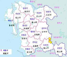 礼唐貯水池の位置（忠清南道内）