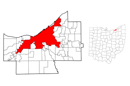 Map of Cleveland and suburbs in Ohio.