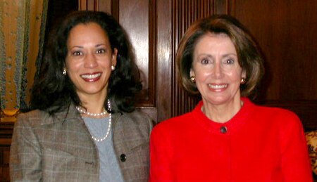 Harris with California representative Nancy Pelosi in 2004