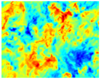 A velocity field produced by a direct numerical simulation (DNS) of homogeneous decaying turbulence. The domain size is L. DNS Velocity Field.png