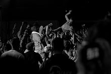 Ninja crowdsurfing during a gig at Coachella