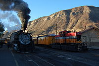 K-36 Steam locomotive #486 and Diesel engine Big Al #7 in Durango on October 25, 2012