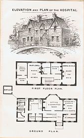 Harlington, Harmondsworth and Cranford Cottage Hospital, founded 1884. Elevation and Plan of Harlington, Harmondsworth and Cranford Cottage Hospital.jpg