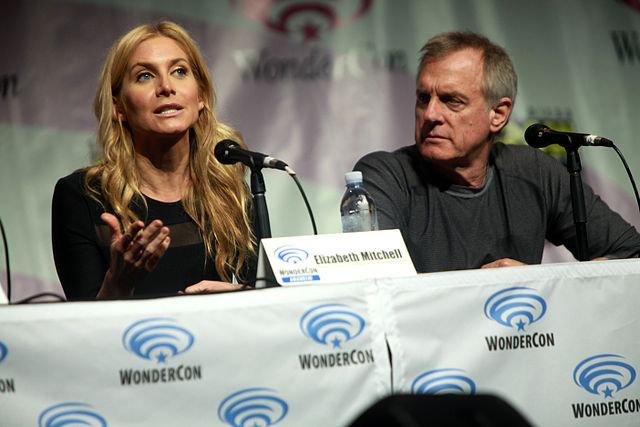 Mitchell at a Revolution panel, at WonderCon in 2014, with actor Stephen Collins