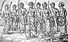 Illustration of Nair nobles in 18th century Kerala, India. The Nair caste was a martial nobility, similar to the Samurai of Japan. EttuveettilPillas.jpg