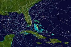 Tracks of hurricanes over Florida from 1950 to 1974