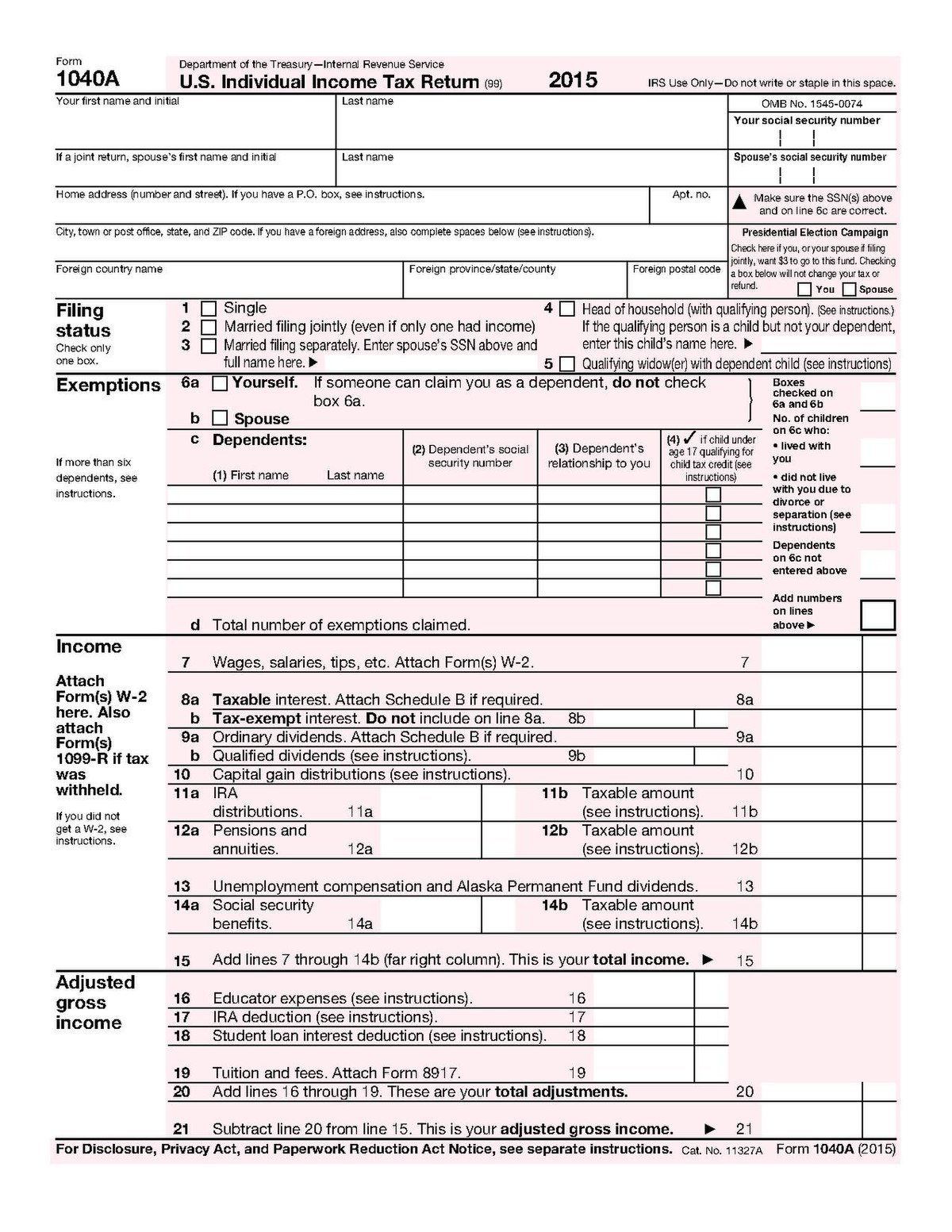tax form 1040a