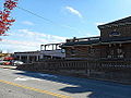 The northeast corner of the station house contains a clock mounted on it.