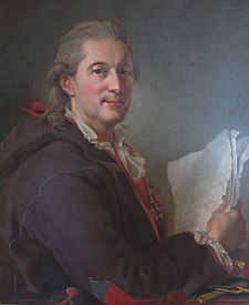 Portrét Chapmana v pracovním plášti s kapucí a s Královským řádem Vasova (autor Lorens Pasch mladší, 1778, olej na plátně)
