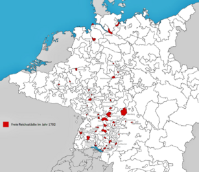 The Free imperial cities as of 1792. Free Imperial Cities 1792.png