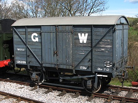 A GWR goods van in the grey livery used from about 1904. This one has end doors to allow motor cars to be loaded.