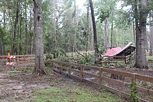 Storm damage at a park in Hamilton County Gibson Park damaged picnic shelter and closed road from Hurricane Irma, Hamilton County.jpg