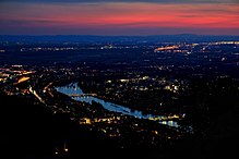 Nachtsicht vom Königstuhl nach Heidelberg mit dem Neckar