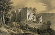 Burg Hugstein um 1860 auf einer Lithografie von Jacques Rothmüller