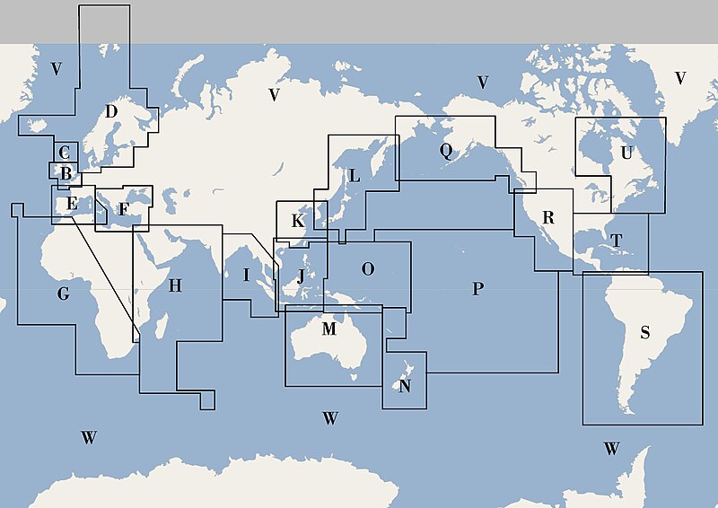 Index Map of Regions based on Admiralty Chart Catalogue 1967