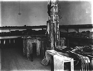 Interior of Ferry Museum showing Native American artifacts, Tacoma, Washington, ca 1911