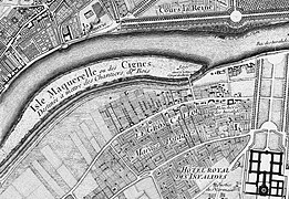Pont des Cygnes (ou pont Rouge) plan de Roussel en 1730.